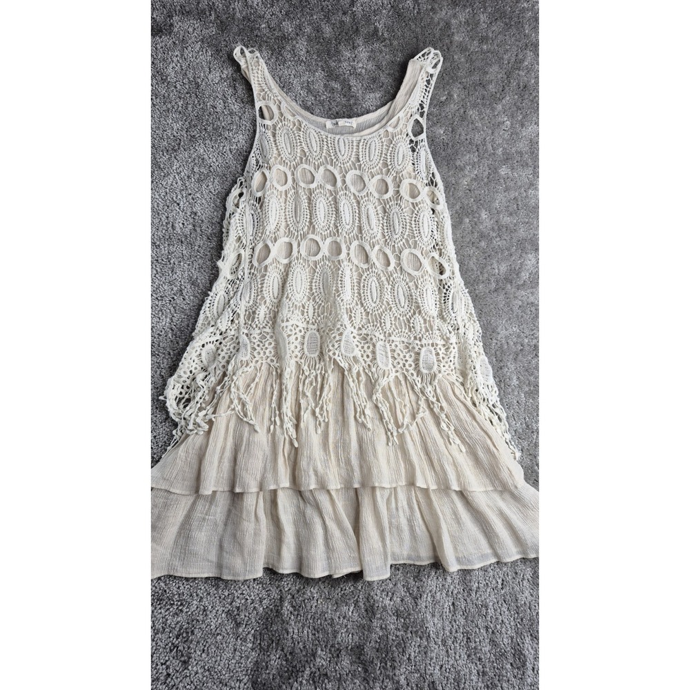indigo soul Cream overlay Crochet Fringe Tiered Tunic